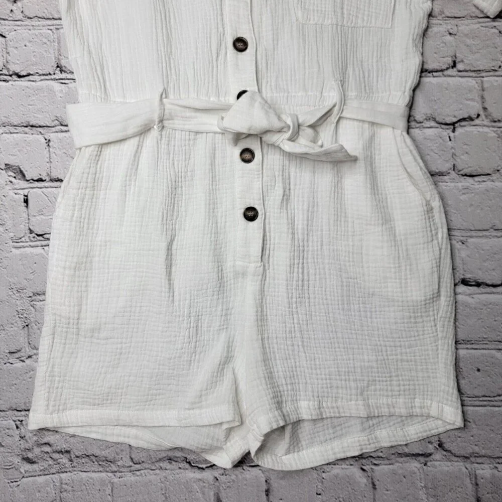 Bishop Young White Gauze Short Sleeve Belted Romper Size S - Picture 3 of 10
